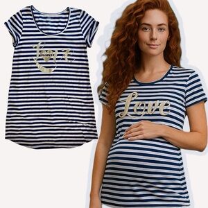 Bump Maternity Sleep Shirt Small Baby Love Blue Stripe